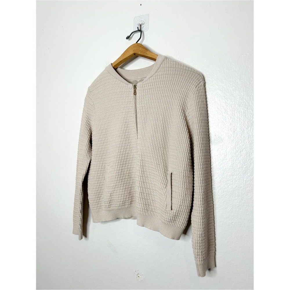 Sioni Womens Textured Knit Zip Front Cardigan Sweater Jacket Cream Medium M - Picture 2 of 5